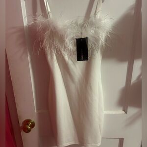 Fashion Nova White Feather Trim Dress